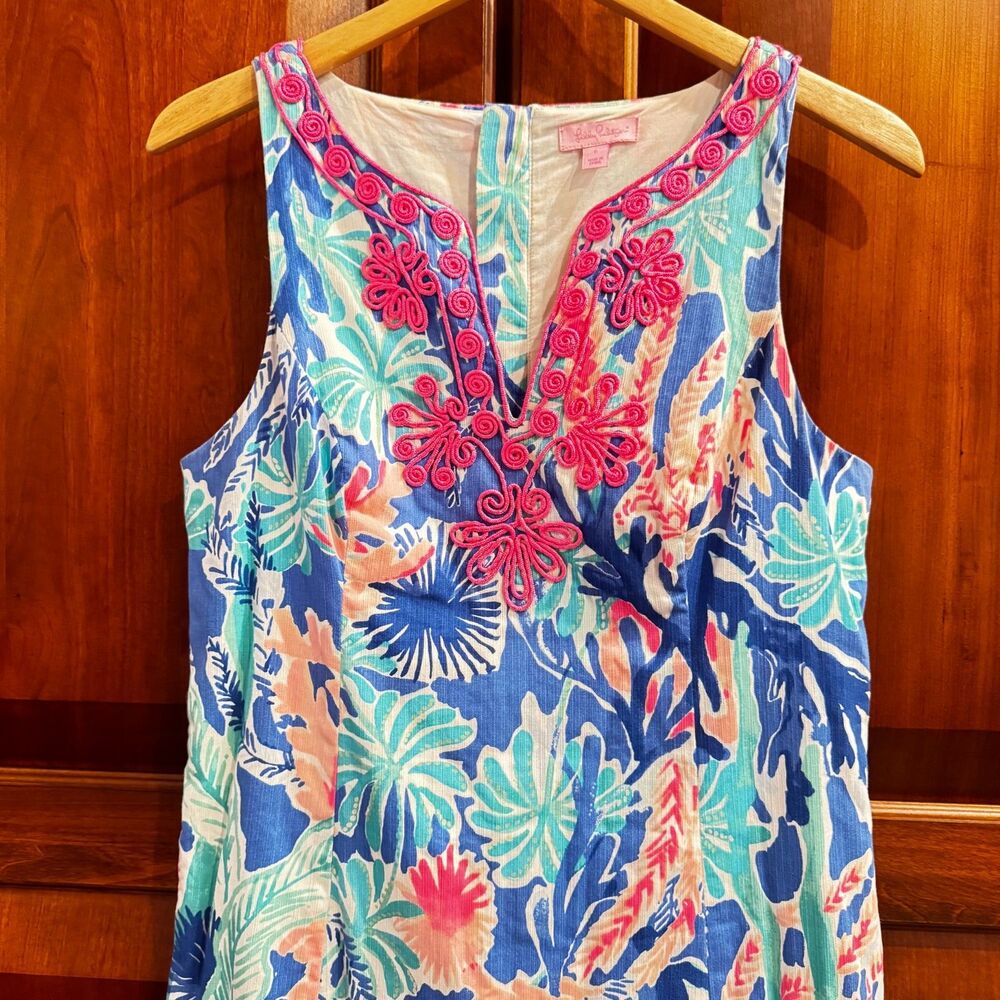 Lilly Pulitzer Gabby Shift Dress Multi Jet Stream Tropical Print Size 8 - Picture 4 of 16
